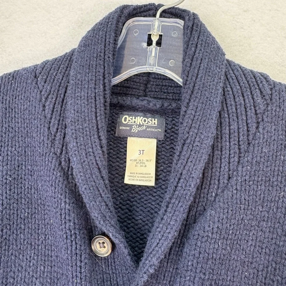 OshKosh B'gosh Toddler Boys Navy Blue Shawl Collar Cardigan Sweater Size 3T‎